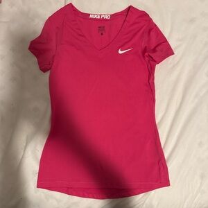 Nike Pro Women's Bright Pink V-Neck Tee